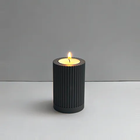 Teelichthalter gerippt von Slick: Teelichthalter 85 mm, 3D-Druck aus mattem PLA in Grau