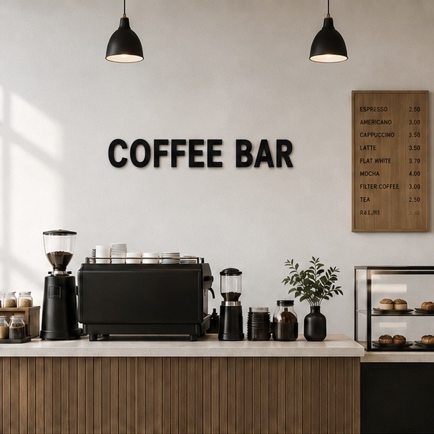 Wandbuchstaben als Schriftzug in einem Café