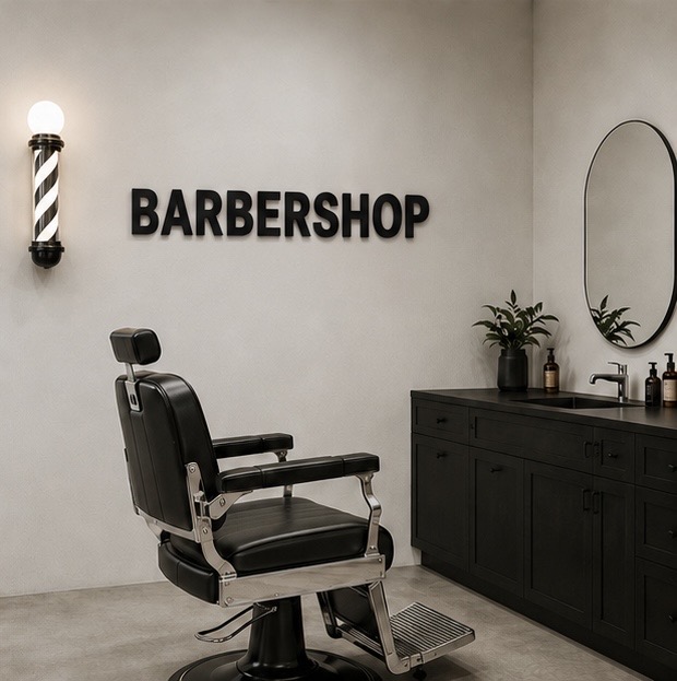 Plastischer Wandschriftzug in einem Barbershop