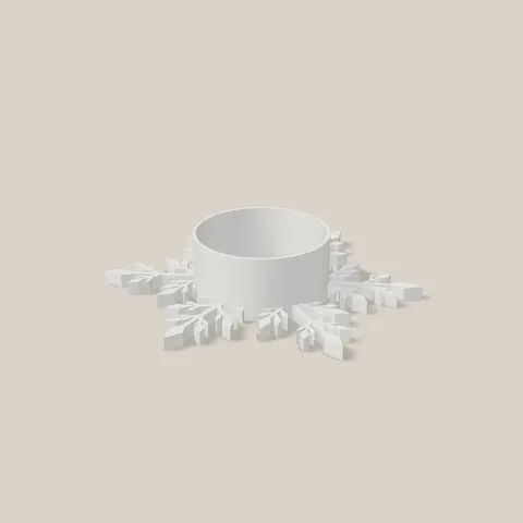 Weiße flache Schneeflocke mit Ring für ein LED-Teelicht, am Computer aus der Druckdatei dargestellt