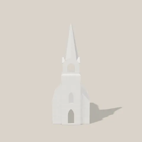 Lichthaus Kirche von vorn mit Turm und Eingang