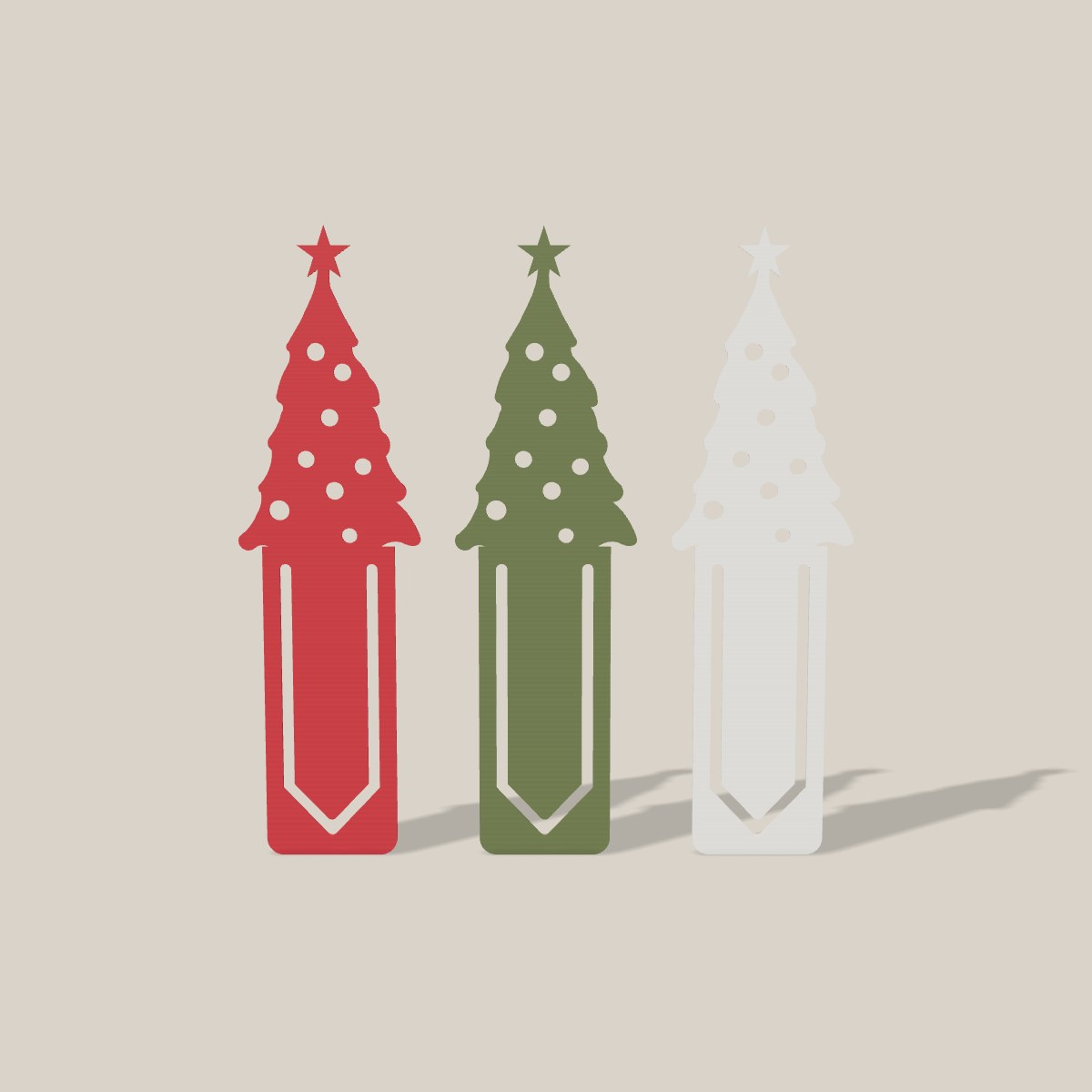 Lesezeichen Tannenbaum in Dunkelrot, Dunkelgrün und Weiß