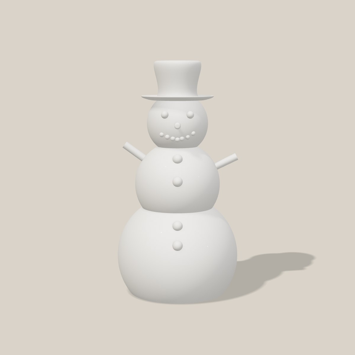 Schneemann mit Zylinder von vorn mit Lächeln und Knöpfen