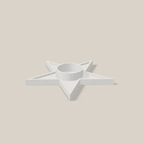 Weißer Teelichthalter in Sternform mit Mulde für ein LED-Teelicht, am Computer aus der Druckdatei dargestellt